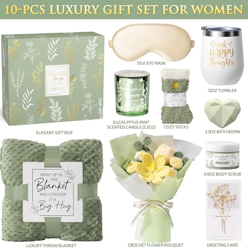 Luxury Self-Care Spa Gift Basket for Women with Crochet Flower Bouquet
