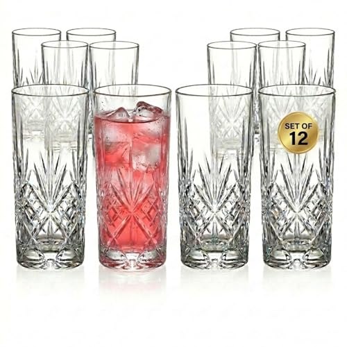 Godinger Dublin Crystal Highball Glasses Set of 12, 11oz Elegant Irish Barware