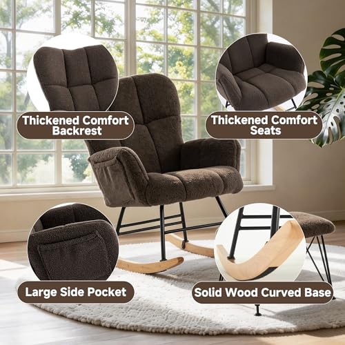Teddy Sherpa Rocking Chair with Ottoman, Padded Nursery Glider