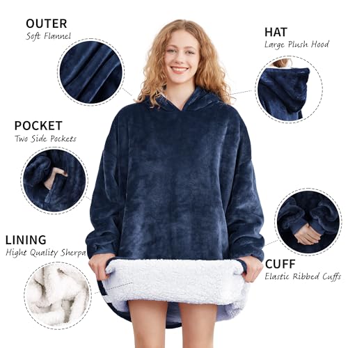 Oversized Wearable Blanket Hoodie with Sherpa Lining and Side Pockets