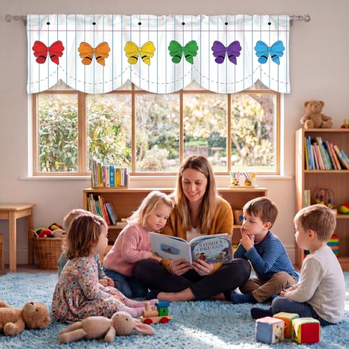 Crayon Bows Classroom Window Valances, 54x18 Inch Notebook Design Set