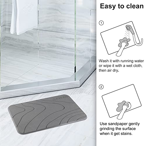JUERLEN 2 Pack Diatomaceous Earth Shower Mat - Fast-Drying Grey Wave Stone Bath Mat 24x16