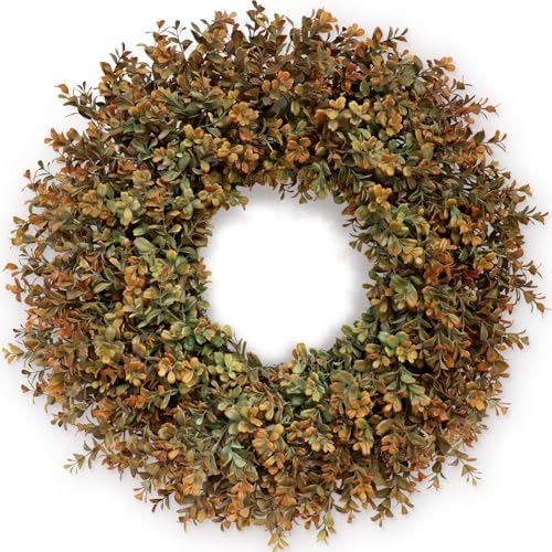 26-Inch Artificial Fall Boxwood Wreath for Front Door Autumn Home Decor