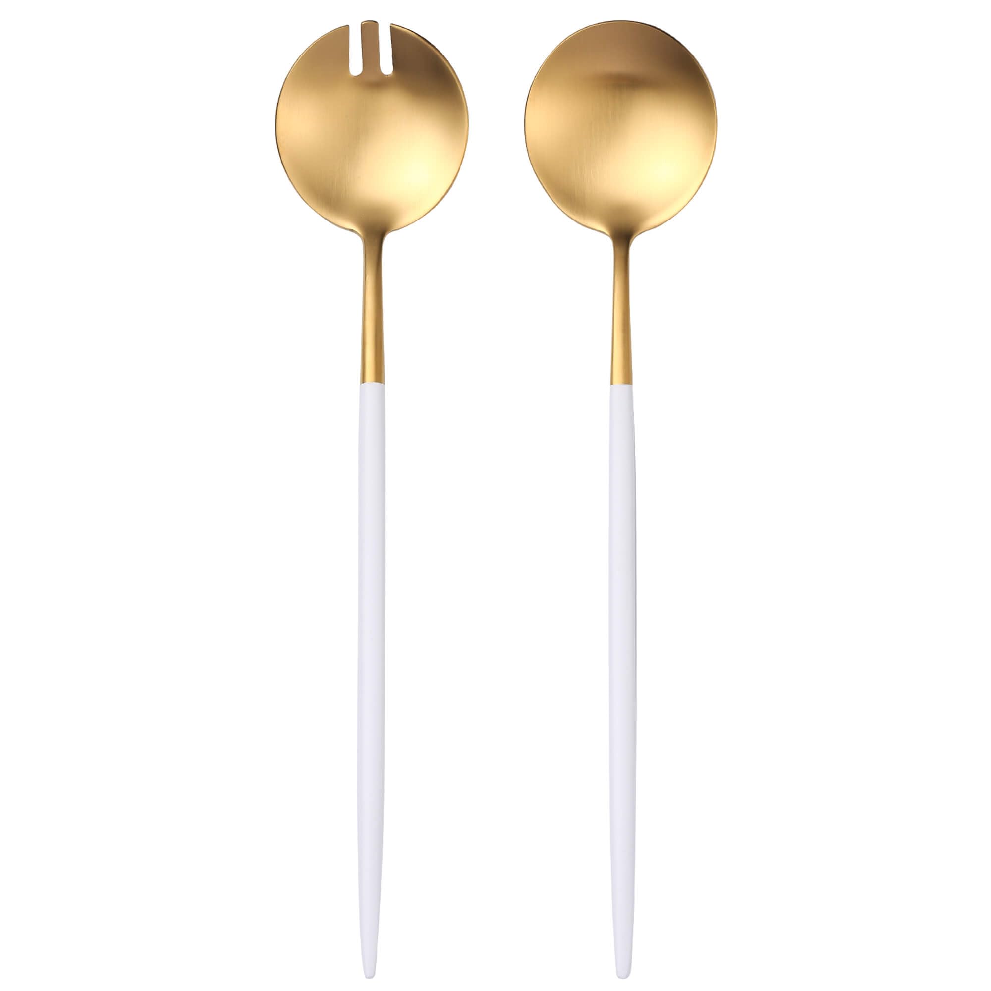 Lemeya White Gold Salad Serving Utensils,Serving Spoons Stainless Steel,2Pcs Long Handle Salad Servers 11.42 Inch,Salad Utensils for Serving,Matte Finish,Dishwasher Safe