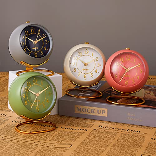 Retro Metal Analog Alarm Clock, Silent Non-Ticking Desk Clock for Bedroom