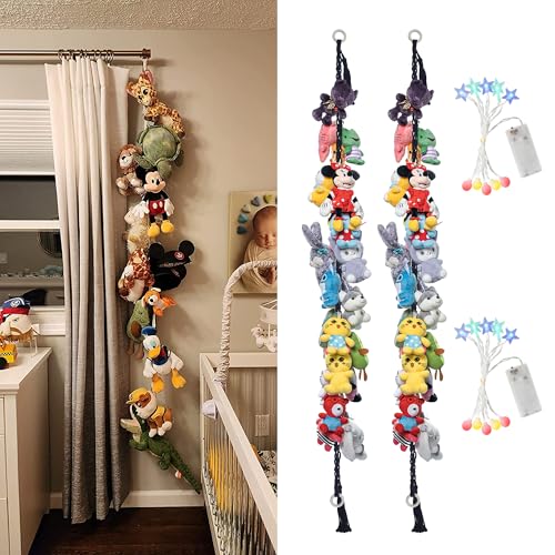 2-Pack Stuffed Animal Storage Chain with 40 Metal Clips, 80-Inch Boho Wall Organizer