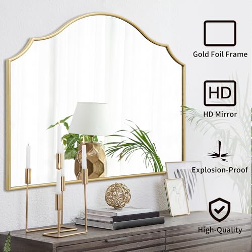 40x29 Inch Gold Scalloped Wall Mirror, Large Arched Decorative Mirror