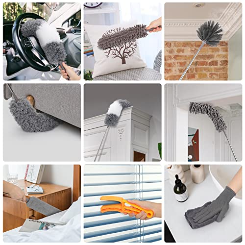 12-Piece Microfiber Duster Set with 100-Inch Extendable Pole for High Ceilings