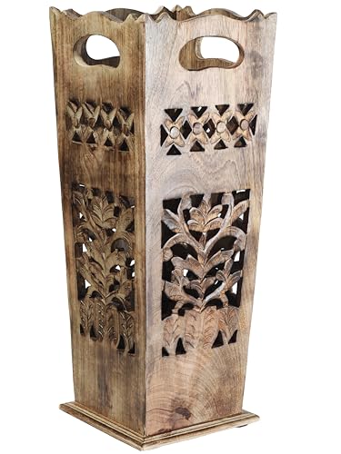 Hand-Carved Solid Wood Umbrella Stand & Walking Cane Holder