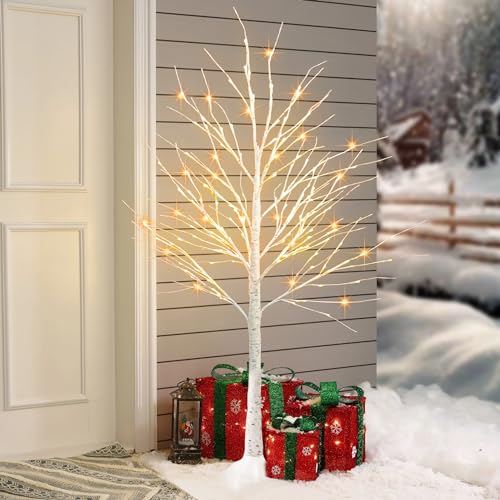Dazzle Bright 6FT 144 LED Lighted Birch Tree – Outdoor & Indoor Christmas Decor, 1 Pack