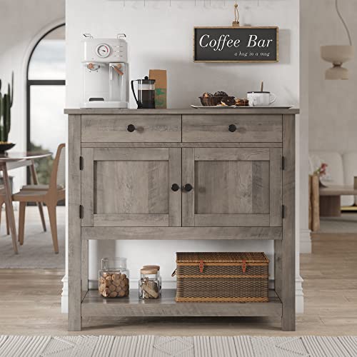 HOSTACK Farmhouse Console Table with Storage, 35-Inch Entryway Table, Ash Gray