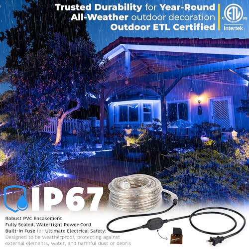 50ft Blue LED Rope Light, 576 LED Outdoor Waterproof Flexible Tube Lighting