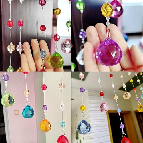 Multicolor Crystal Beaded Curtain, Rainbow Acrylic Room Divider (20 Strings)