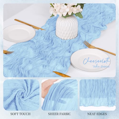 12 Pack Baby Blue Cheesecloth Table Runners, 17x108 Inch Boho Gauze Fabric