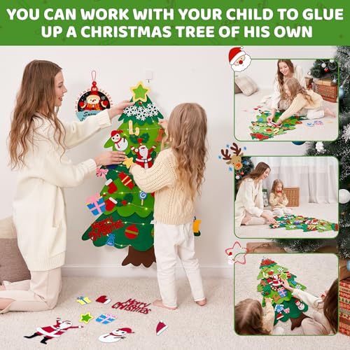 Onekka Felt Christmas Tree with Snowman Advent Calendar & 32 Decorations - 3.2ft DIY Kids Xmas Tree with Lights