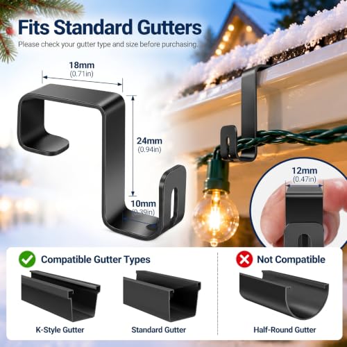 Black 50 Pcs Gutter Light Clips for Outdoor Christmas & Year-Round Use