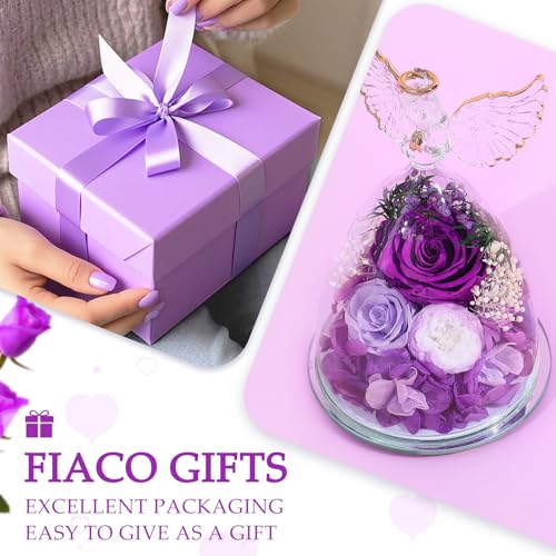 Preserved Rose Glass Angel Figurine with LED Lights - Forever Flower Gift Box