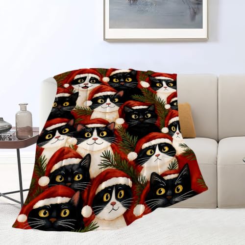 Nexlyth Christmas Cat Throw Blanket 50"x40" Super Soft Fleece Cozy Plush