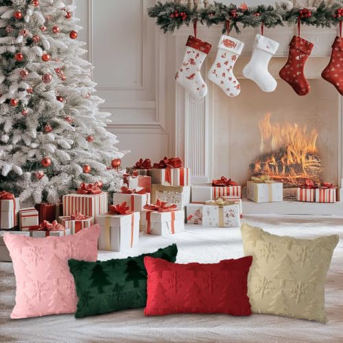 Lanpn Green 14x24 Christmas Tree Throw Pillow Covers Set of 2 Winter Snowflake Holiday Decor