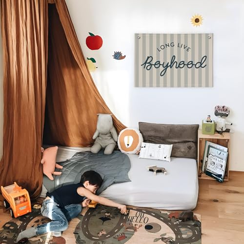 Long Live Boyhood Linen Wall Banner - 30x20 Inch Nursery Decor