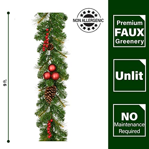 9-ft Joyful Garland with Berries and Pinecones - Trimmed Holiday Decor