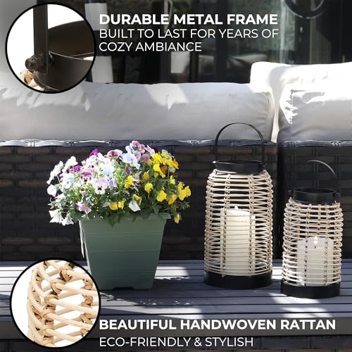 Natural Rattan Lanterns Set of 2 - Chic Boho Decor for Home