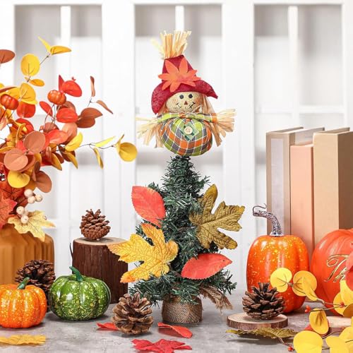 Thanksgiving Scarecrow Tree Topper - 8 Inch Harvest Fall Tree Ornament