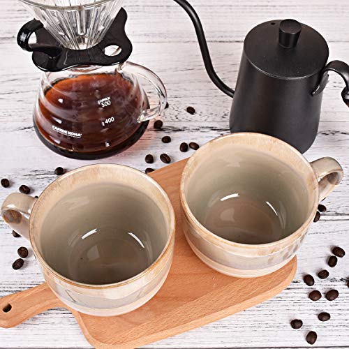 Bosmarlin Large Ceramic Coffee Mug Set of 2 - 16oz Jumbo Latte Cups, Brown Grey, Dishwasher & Microwave Safe