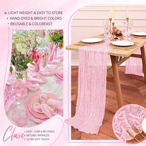 Light Pink 18-Pack 10ft Cheesecloth Table Runner – Boho Gauze Wedding Decor