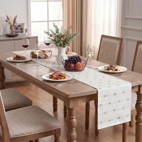 Artoid Mode Taupe Beige 12x90 Inch Cotton Table Runner - Boho Farmhouse Fall Kitchen Decor