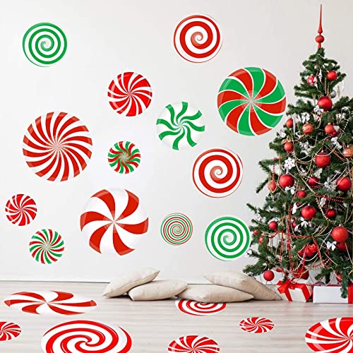 126 Pcs Christmas Candy Wall Decals - Red & Green Self-Adhesive Floor & Wall Stickers Set
