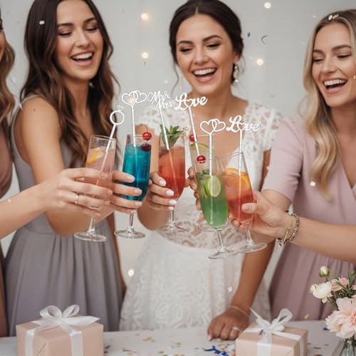 100 Pcs Wedding Drink Stirrers Glitter Silver Cocktail Picks Heart Ring Love US