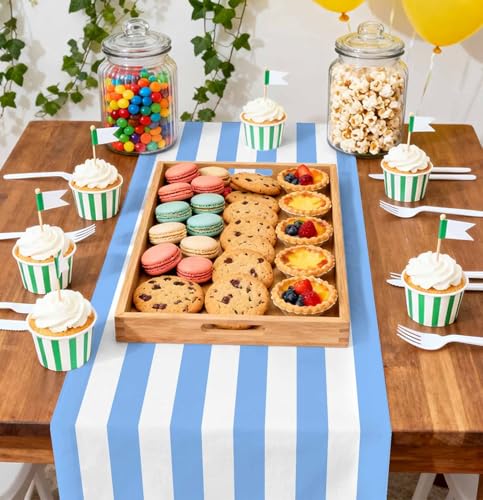 Blue Striped Disposable Table Runners - 6 Pcs 14x108in for Weddings & Parties