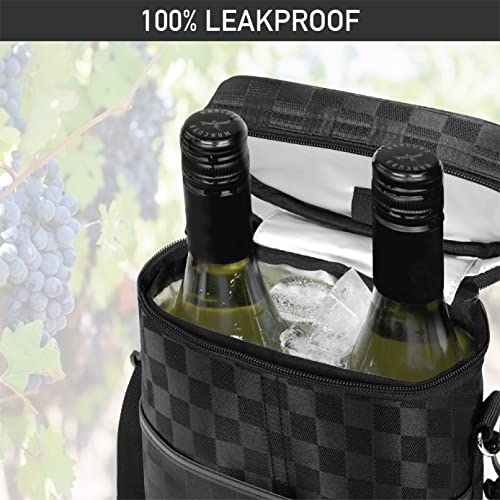 2 Bottle Insulated Wine Carrier Tote - Leakproof Portable Travel Cooler Bag