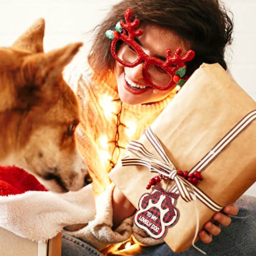 Maitys Red & Black 12-Pack Christmas Dog Paw Wooden Ornaments with Bow Ties for Holiday Tree Decor