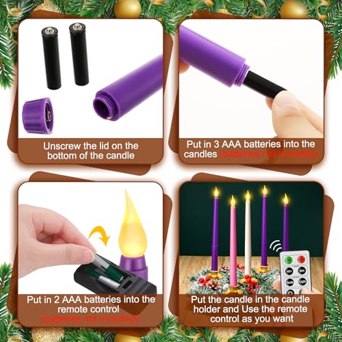 12-Inch Christmas Advent Wreath Candle Holder with 5 Flameless LED Candles