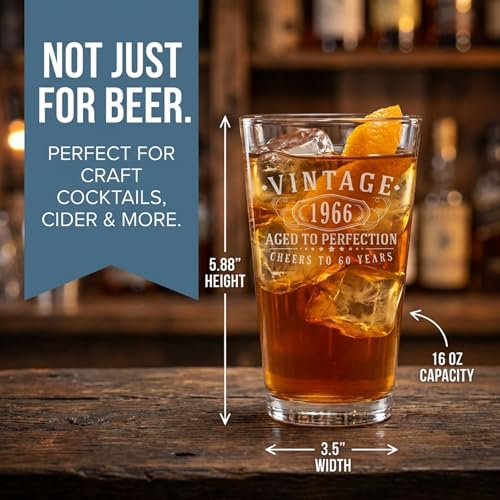 Vintage 1966 Engraved 16oz Pint Beer Glass - 60th Birthday Gift Idea
