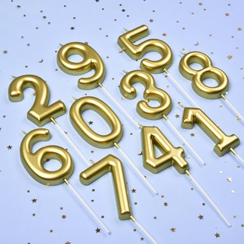 Gold 30 Birthday Number Candle - 2.76 Inch Large Cake Topper with Holder