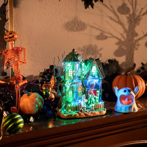 Lighted Halloween Village Haunted House with LED Lights & Music - 8 Inch