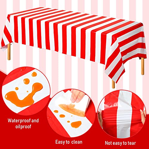 Batiyeer 10 Pcs Carnival Theme Red & White Striped Plastic Tablecloths