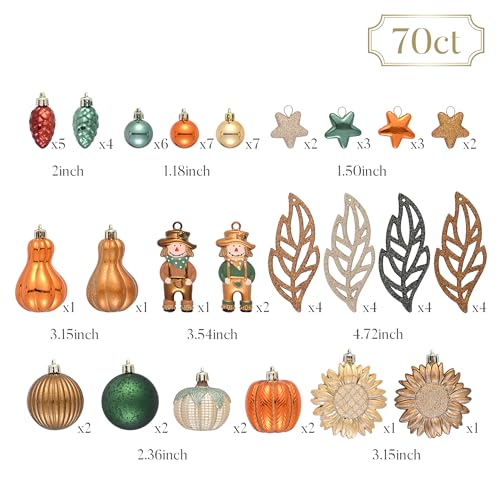 Shatterproof Fall Tree Ornaments Set - 70ct Orange Autumn Harvest Decor