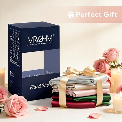 Satin Fitted Sheet Full Size with Elastic Corner Straps, 15-Inch Deep Pocket