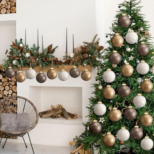 12 Pcs 3.15 Inch Neutral Textured Christmas Ball Ornaments, Brown