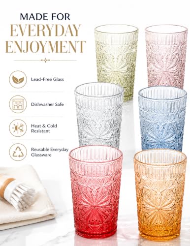 Vintage Embossed Gradient Glass Drinking Cups, 13 oz Set of 6