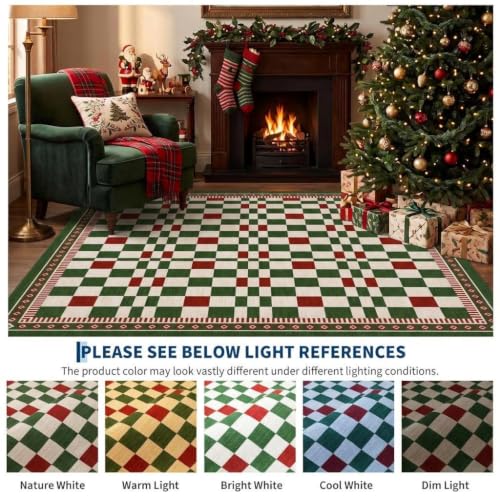 GarveeHome 9x12 Christmas Checkered Rug - Festive Red & Green Holiday Decor, Non-Slip, Machine Washable, for Living Room, Carnival Variation