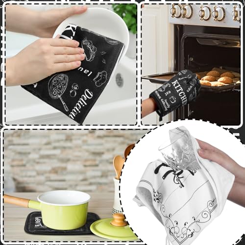 6-Piece Farmhouse Kitchen Set: Buffalo Plaid Oven Mitts, Pot Holders, Towels