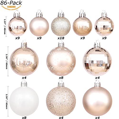86-Piece Shatterproof Christmas Ornament Set, Champagne Hanging Baubles