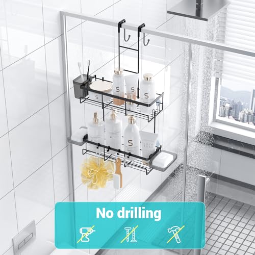 Over the Door Shower Caddy Hanging Rustproof Organizer with Hooks