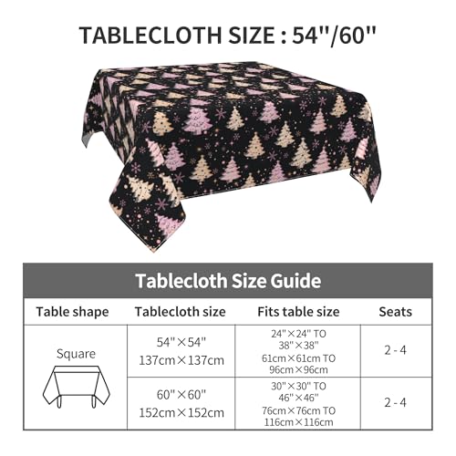 Pink Xmas Winter Tree Square Tablecloth 54 Inch for Party & Picnic - Granbey