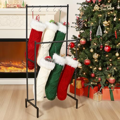 Christmas Stocking Holder Stand with 10 Hooks & Double Rods